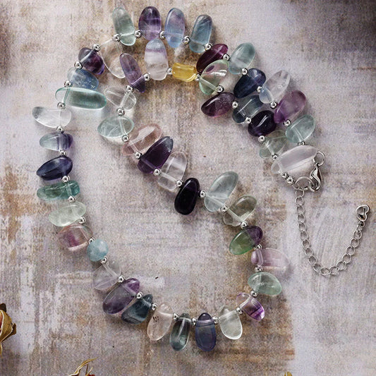 Natural Rainbow Fluorite Bold Beads Choker Necklace