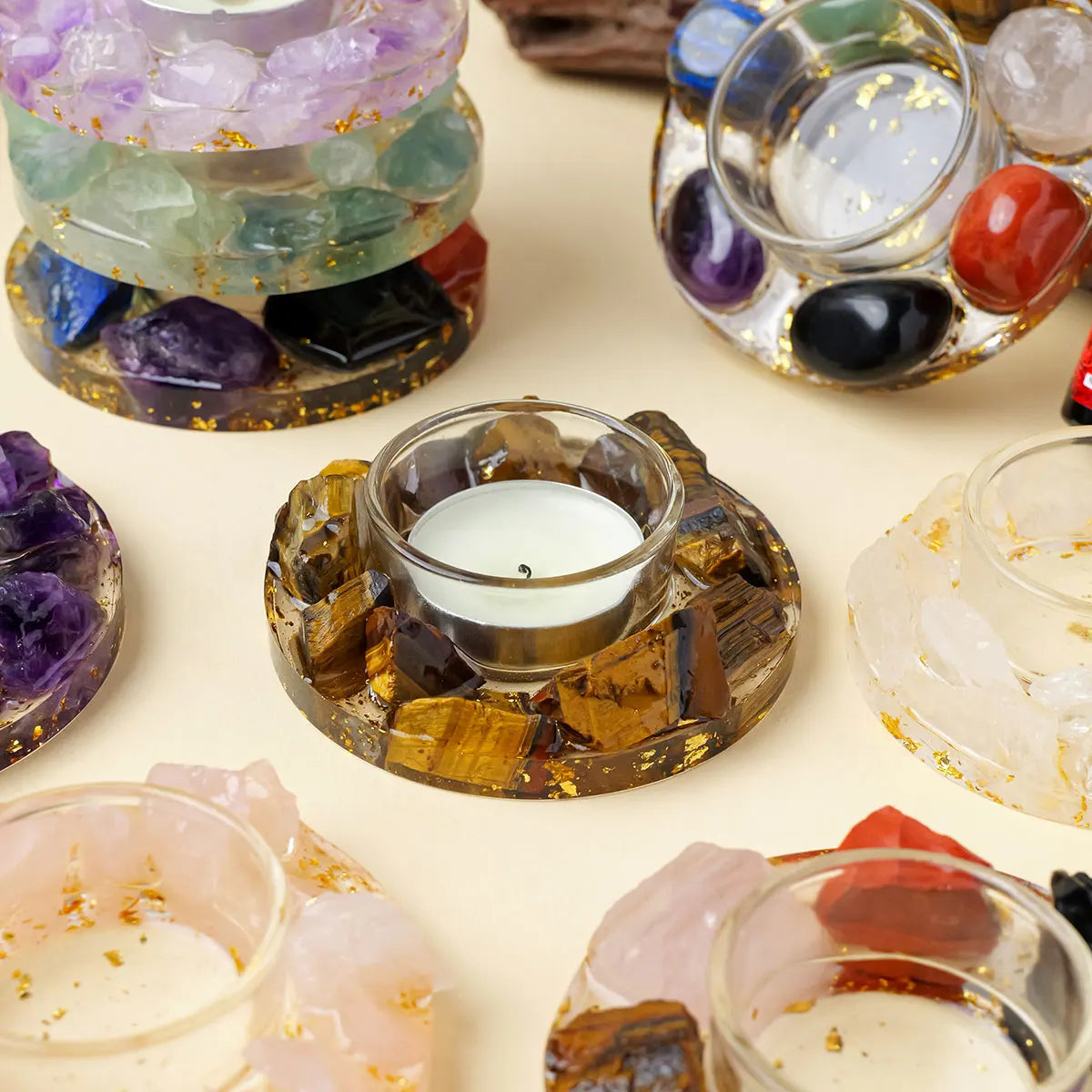 Natural Gemstones Tea Candle Holder