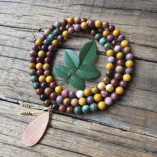 Natural Mookaite, Red Jasper, African Turquoise & Aventurine Pendant Mala