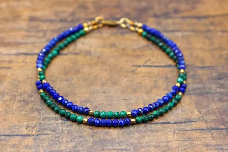 Natural Malachite & Lapis Lazuli Gold Plated Bracelet