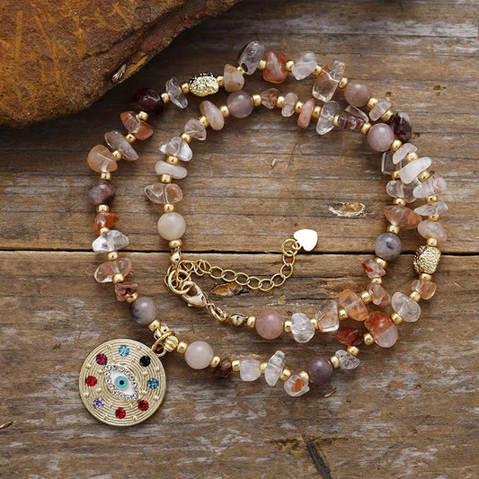 Natural Mixed Quartz & Agate Evil Eye Choker Necklace