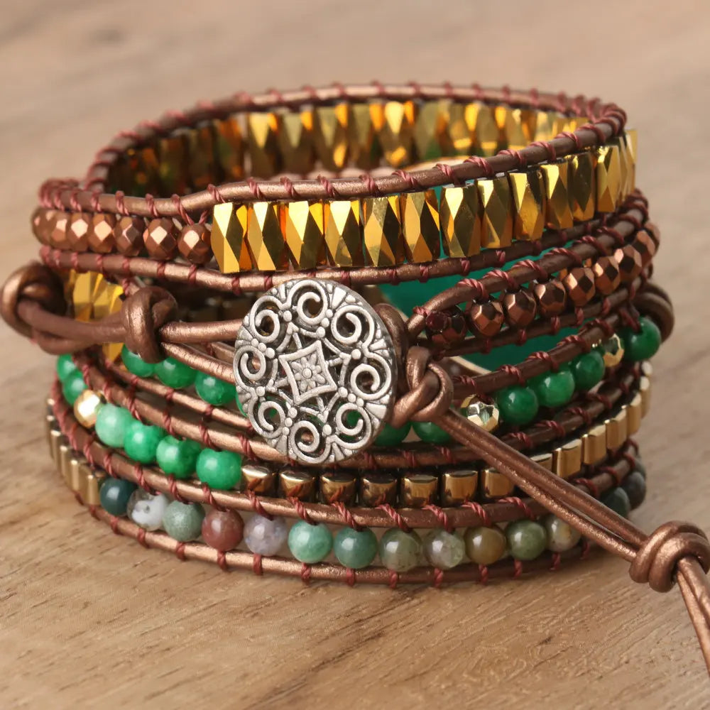 Natural Aventurine & Indian Agate Wrap Bracelet