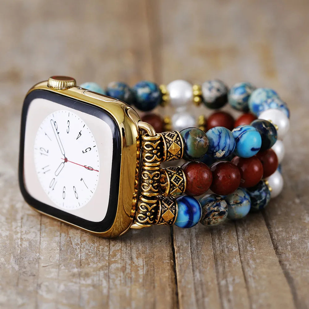 Natural Mixed Jasper & Freshwater Pearls Smartwatch Band