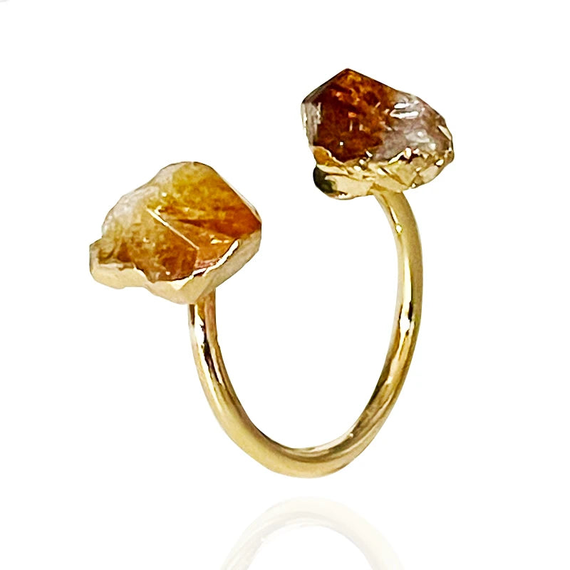 Natural Citrine Stones Gold Plated Open Ring
