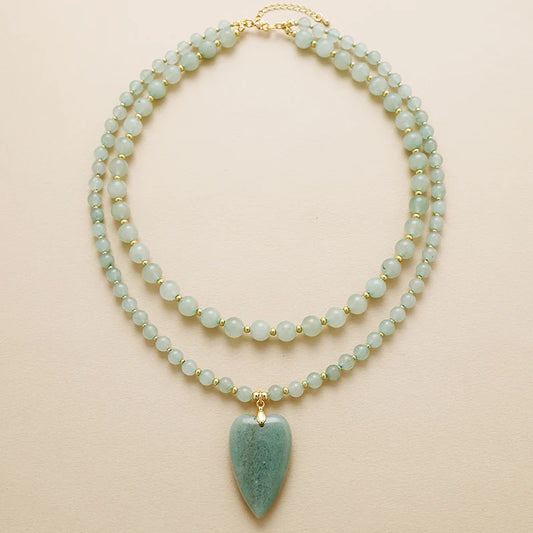 Natural Aventurine Heart Pendant Layered Necklace