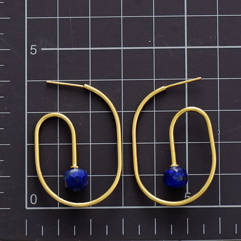 Natural Lapis Lazuli / Amethyst Gold Plated Hoop Earrings