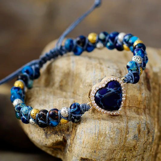 Natural Blue Jasper & Heart Wrap Bracelet