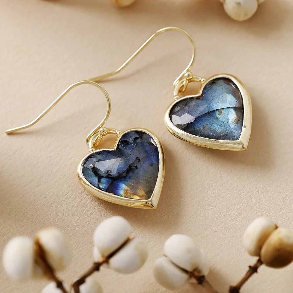 Natural Labradorite Romantic Heart Earrings