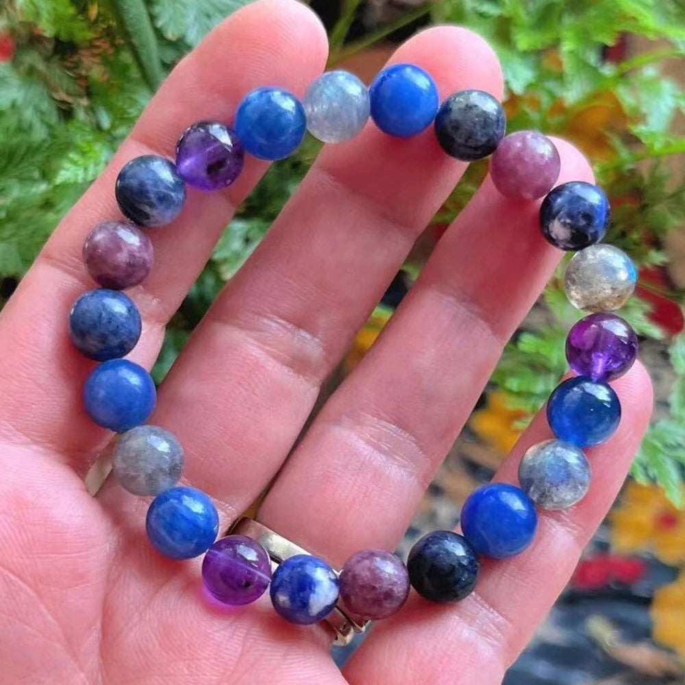 Natural Kyanite, Labradorite, Amethyst & Quartz Beaded Bracelet