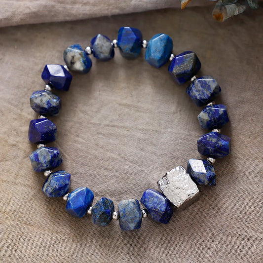 Natural Irregular Lapis Lazuli Bracelet with Silver Accent
