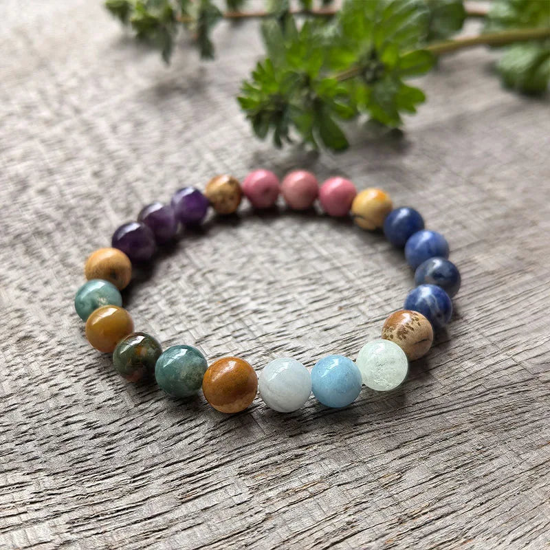 Natural Amethyst, Aquamarine, Indian Agate, Picture Jasper, Rhodonite & Sodalite 108 Beads Mala Set