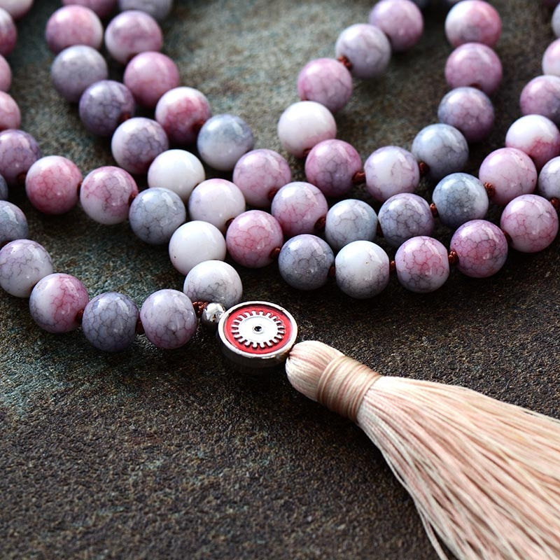 Natural Rain Flower Stone 108 Beads Mala Necklace / Bracelet