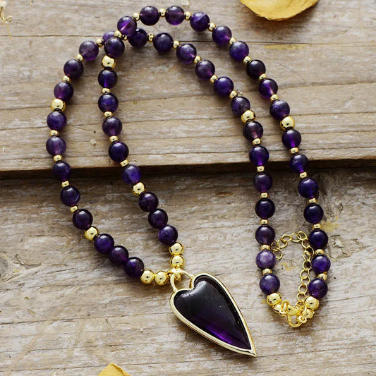 Natural Amethyst Minimalist Heart Choker Necklace