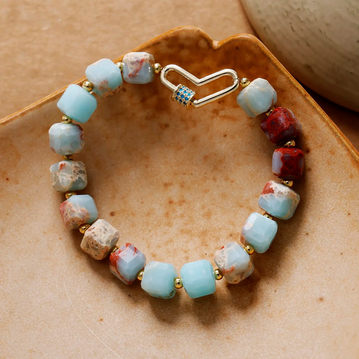Natural Aqua Terra Jasper Bold Beads Bracelet