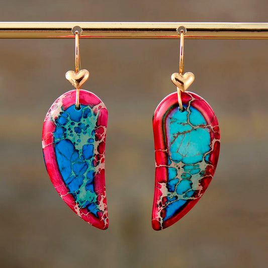 Natural Sea Sediment Jasper Half Hearts Earrings