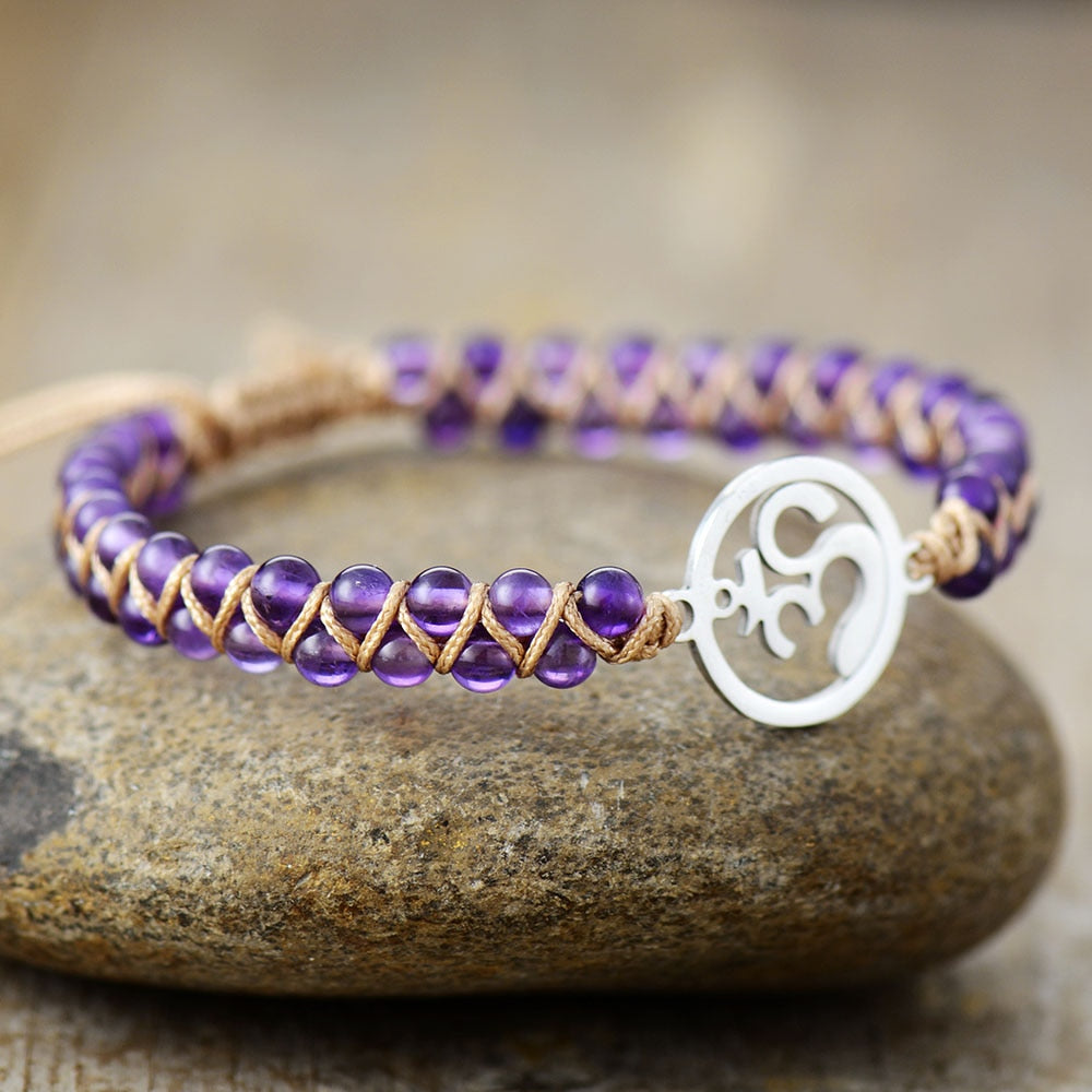 Natural Amethyst Ohm Wrap Bracelet