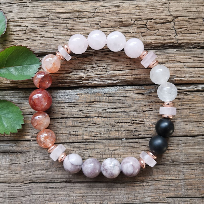 Natural Fire Quartz, Onyx, Jasper, White & Rose Quartz 108 Beads Mala Necklace / Bracelet