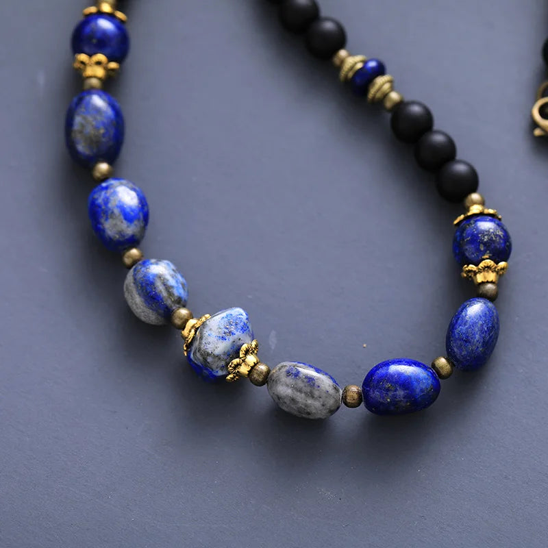 Natural Black Onyx & Amethyst Beaded Choker