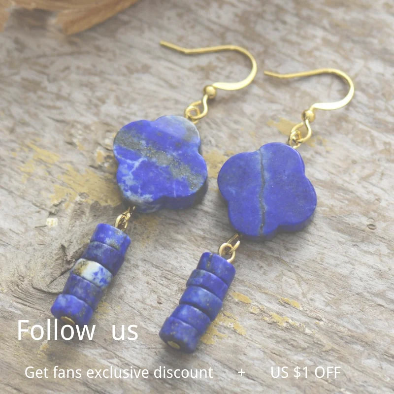 Natural Lapis Lazuli Four Leaf Clover Earrings