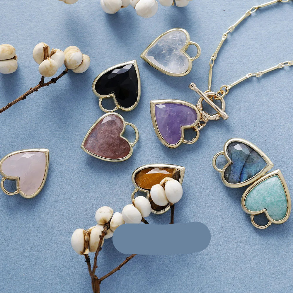 Natural Strawberry Quartz Heart Pendant Lariat Necklace