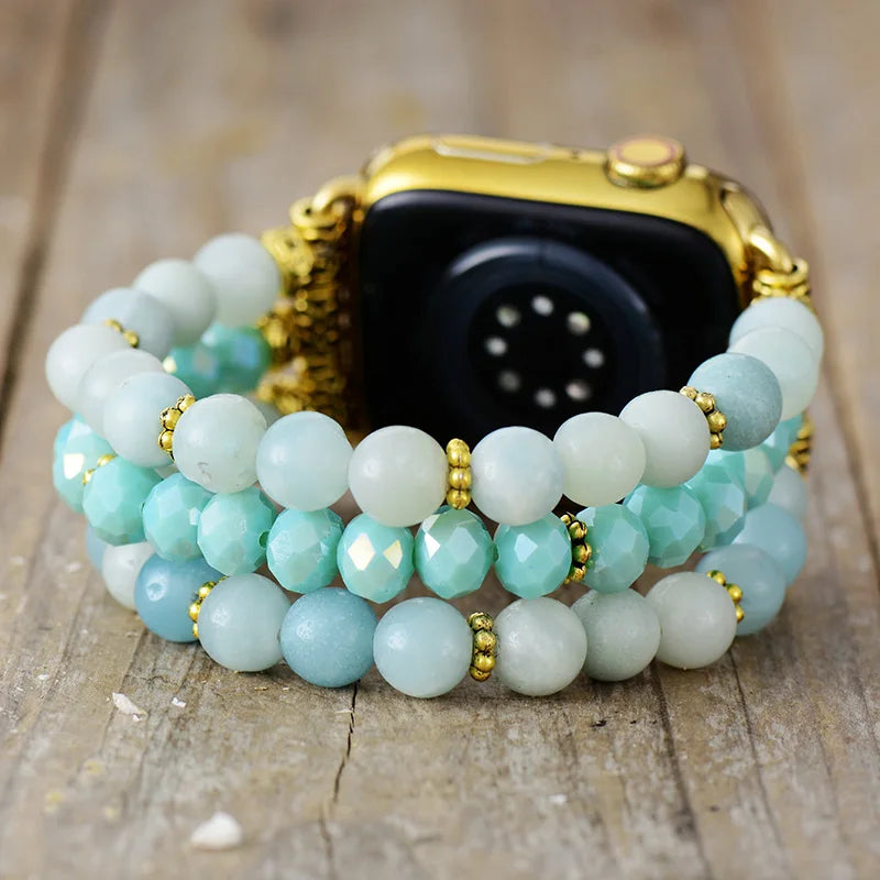 Natural Amazonite Beaded Smartwatch Band