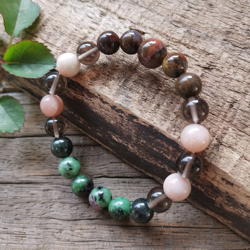 Natural Pietersite, Sunstone, Smokey Quartz, Ruby Zosite & Onyx 108 Beads Mala Necklace / Bracelet