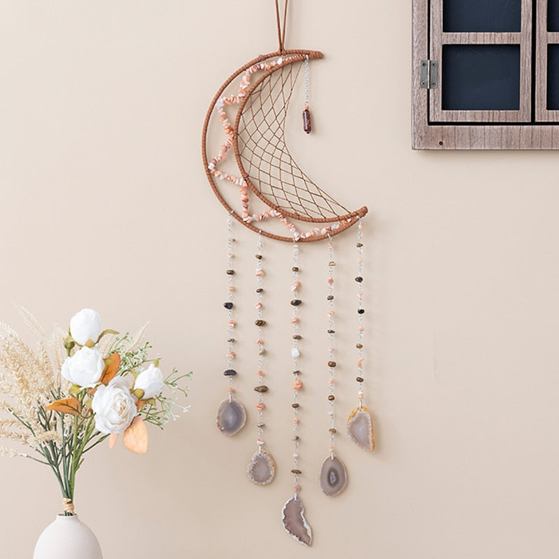 Natural Agate Moon Dream Catcher