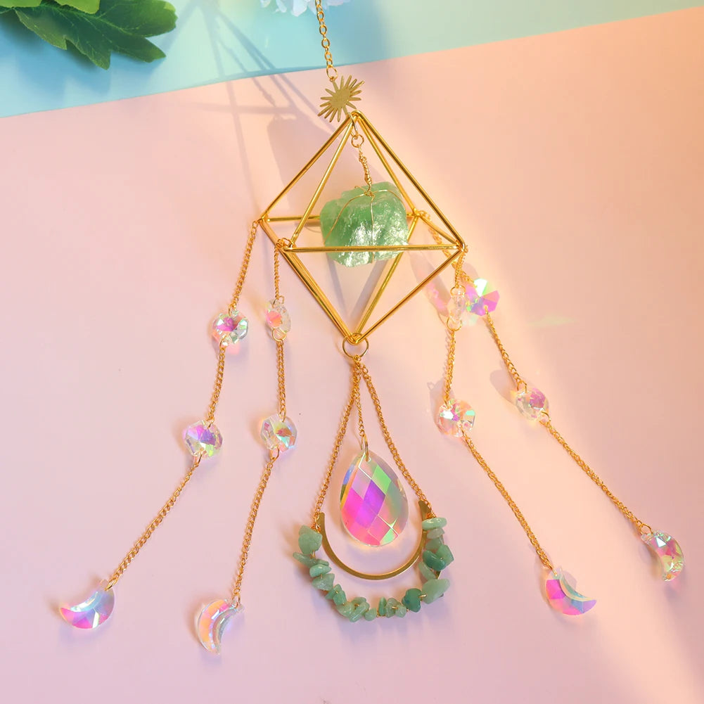 Natural Raw Gemstones & Crystal Glass Sacred Geometry Sun Catcher