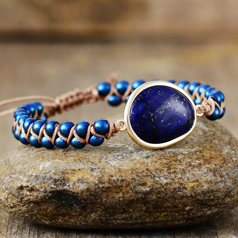 Natural Lapis Lazuli and Blue Hematite Wrap Bracelet