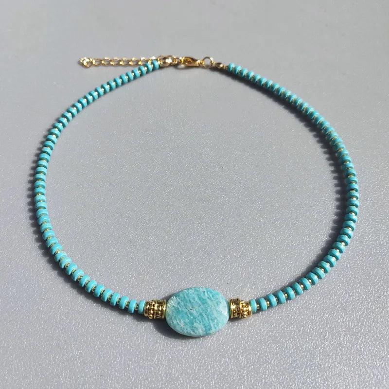 Natural Turquoise & Amazonite Boho Choker Necklace