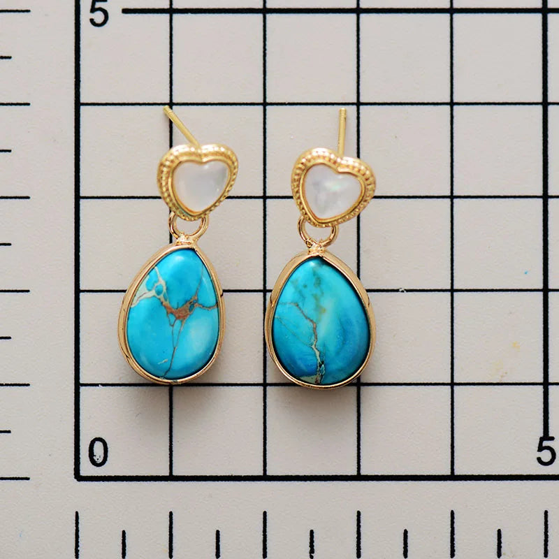 Natural Turquoise & Shell Heart Earrings