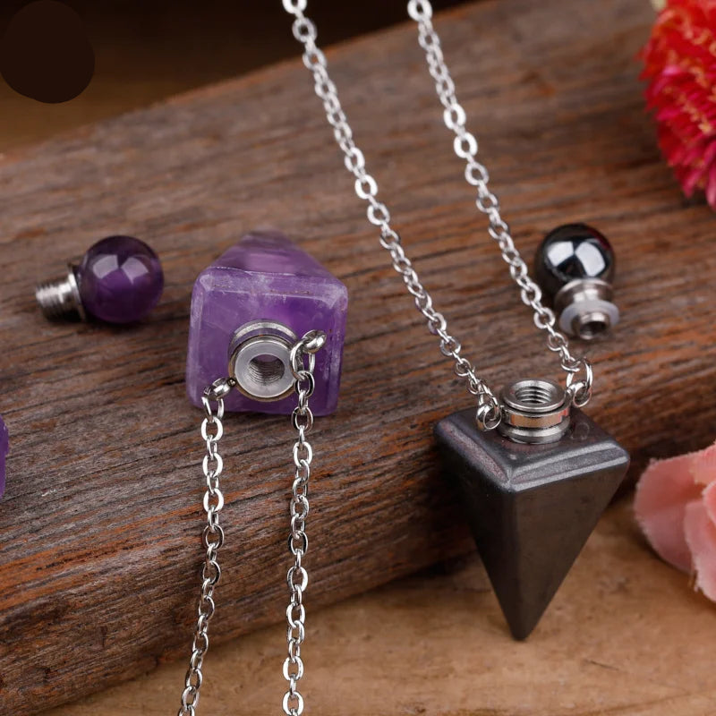 Natural Gemstone Pendulum Perfume Bottle Pendant Necklace