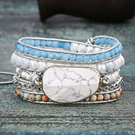 Natural Imperial Jasper, Malay Jade & Jade Vegan Leather Wrap Bracelet