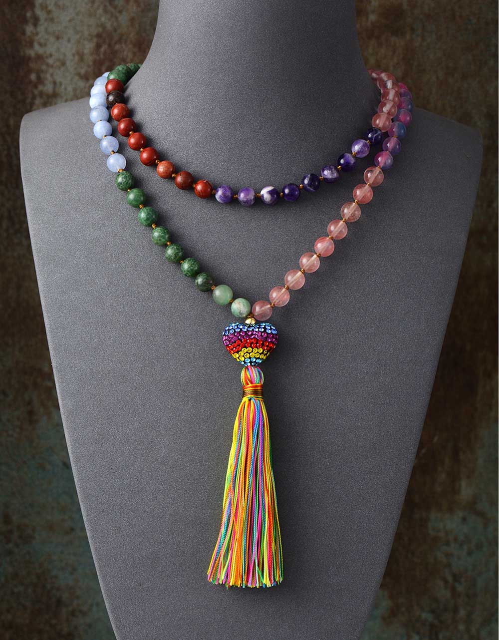 Natural Mixed Stones 108 Beads Mala Necklace - PRIDE edition