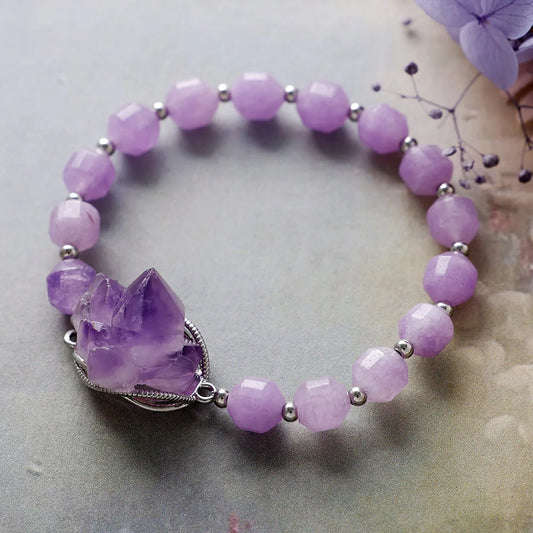 Natural Amethyst Druzy Charm Bracelet
