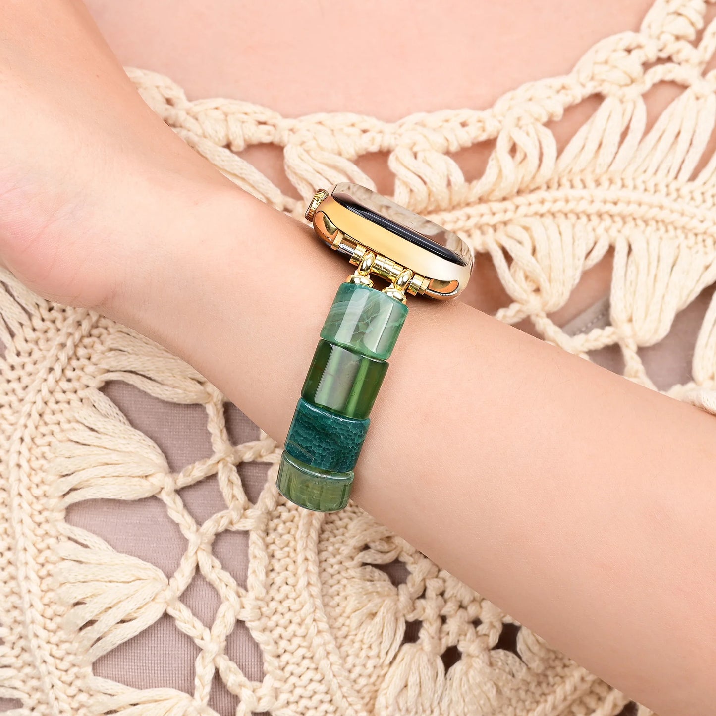 Natural Green Agate Beaded Smartwatch Band