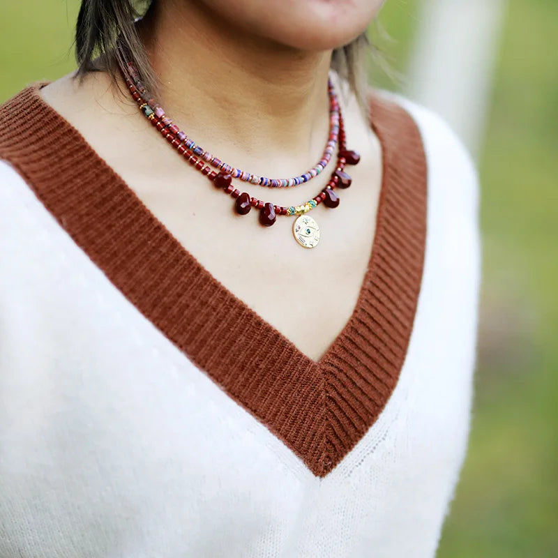 Natural Red Jasper Evil Eye Protection Choker Necklace