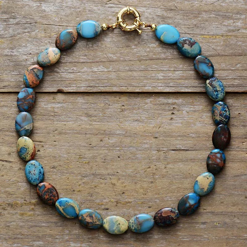 Natural Blue Imperial Jasper Chunky Choker Necklace