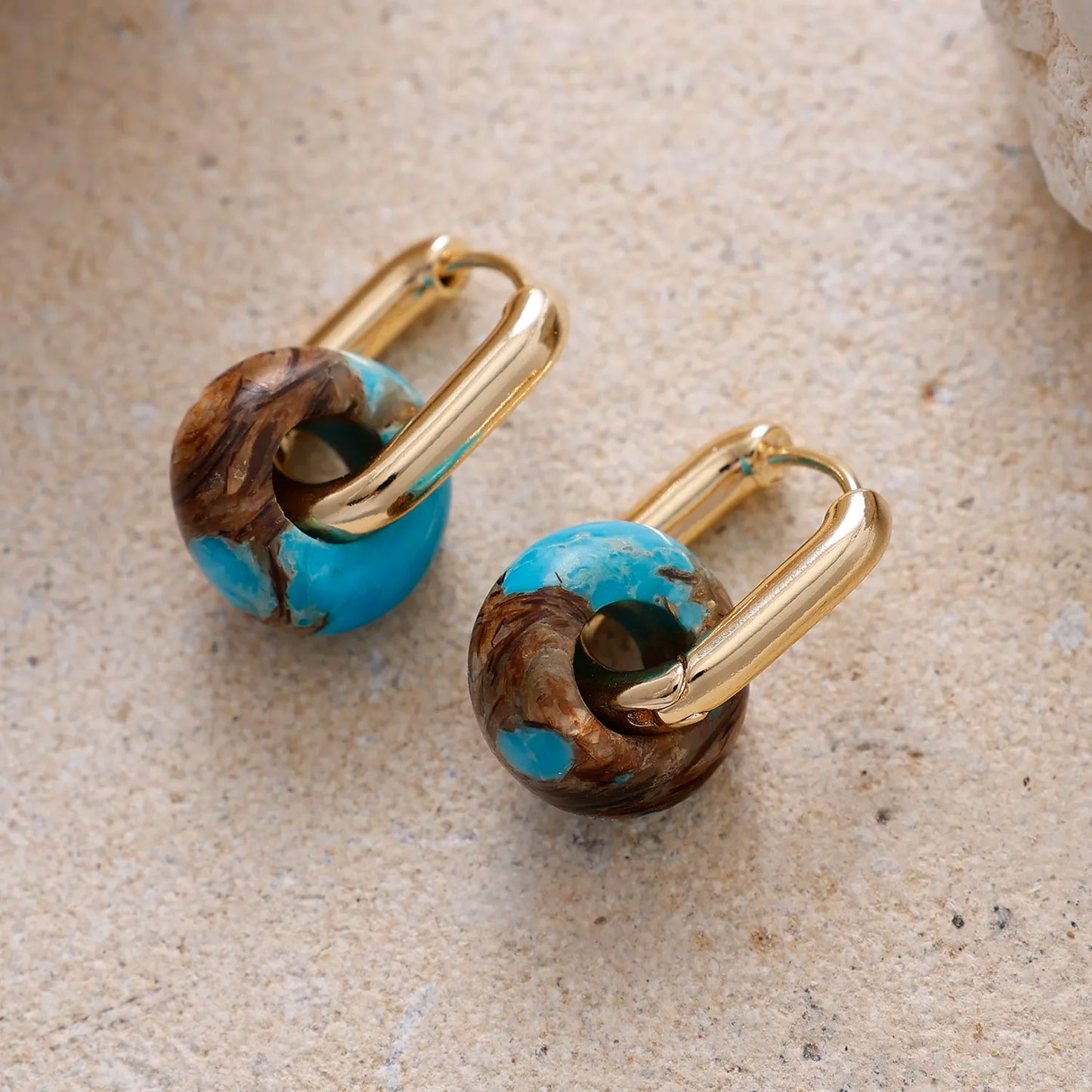 Natural Imperial Jasper Gold Plated Hoop Earrings