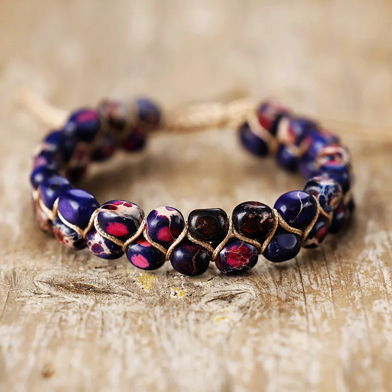 Natural Jasper Bold Beads Macrame Wrap Bracelet