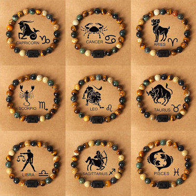 Natural Mixed Gemstones 12 Zodiac Signs Bracelet