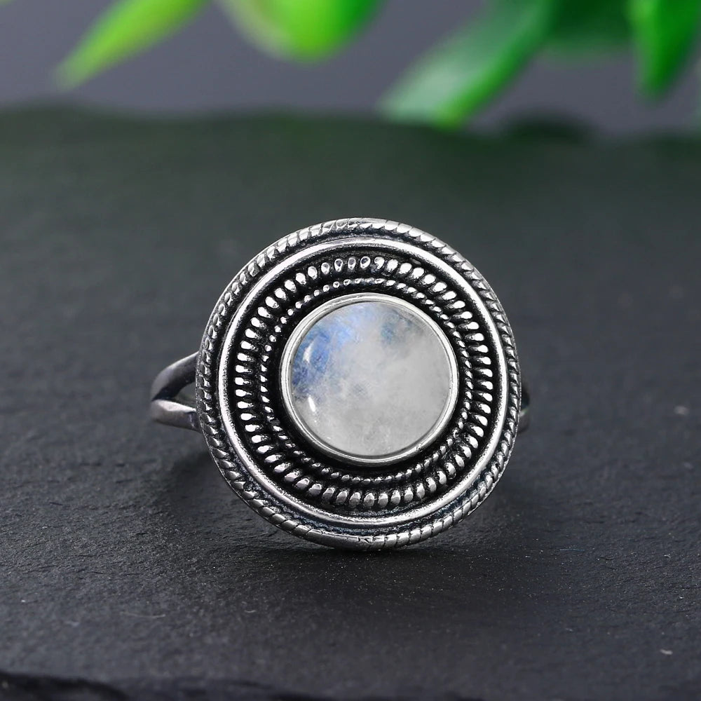 Natural Moonstone Sterling Silver Ring