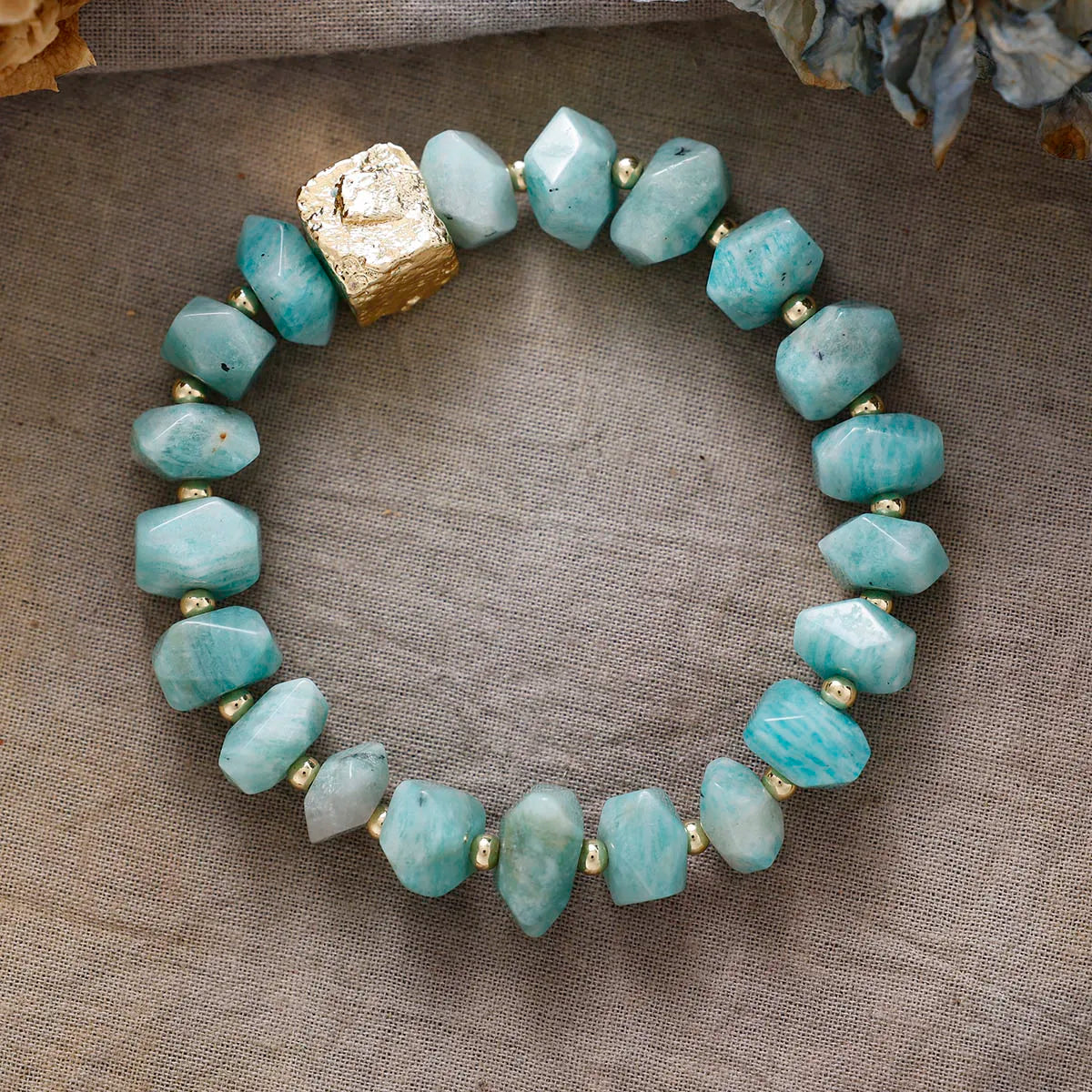 Natural Irregular Kunzite Bracelet with Gold-Plated Accent