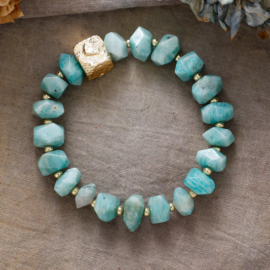 Natural Irregular Amazonite Bracelet with Gold Plated Accent