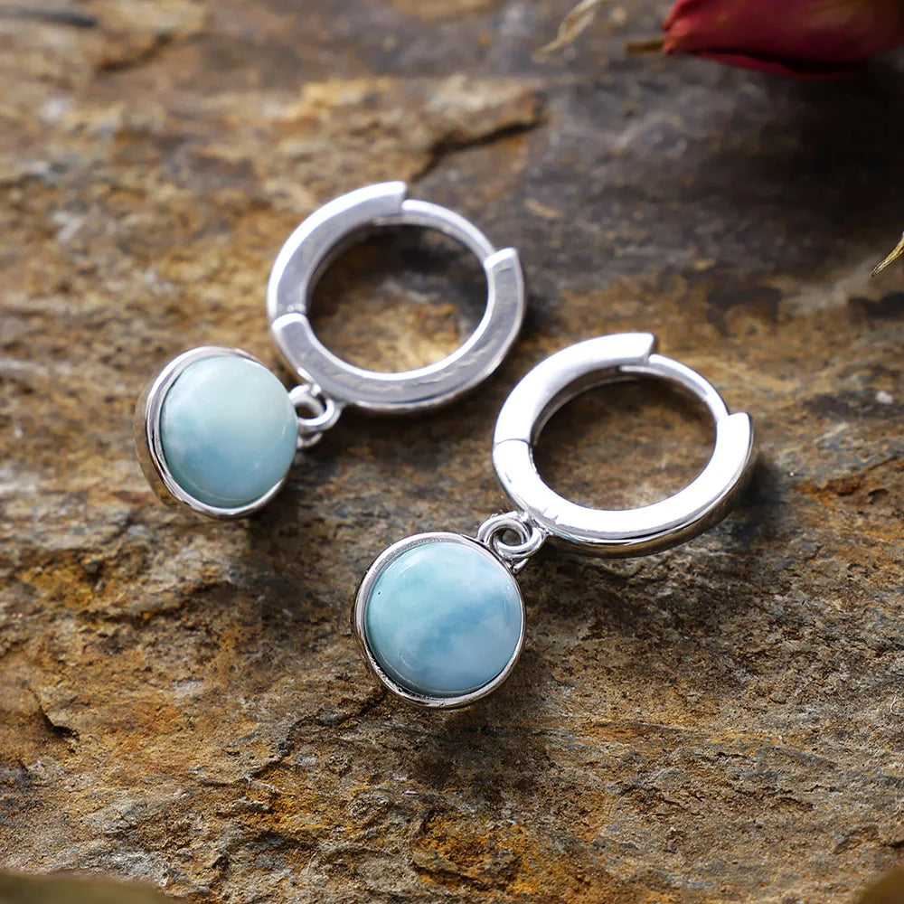 Natural Larimar Minimalist Silver Earrings