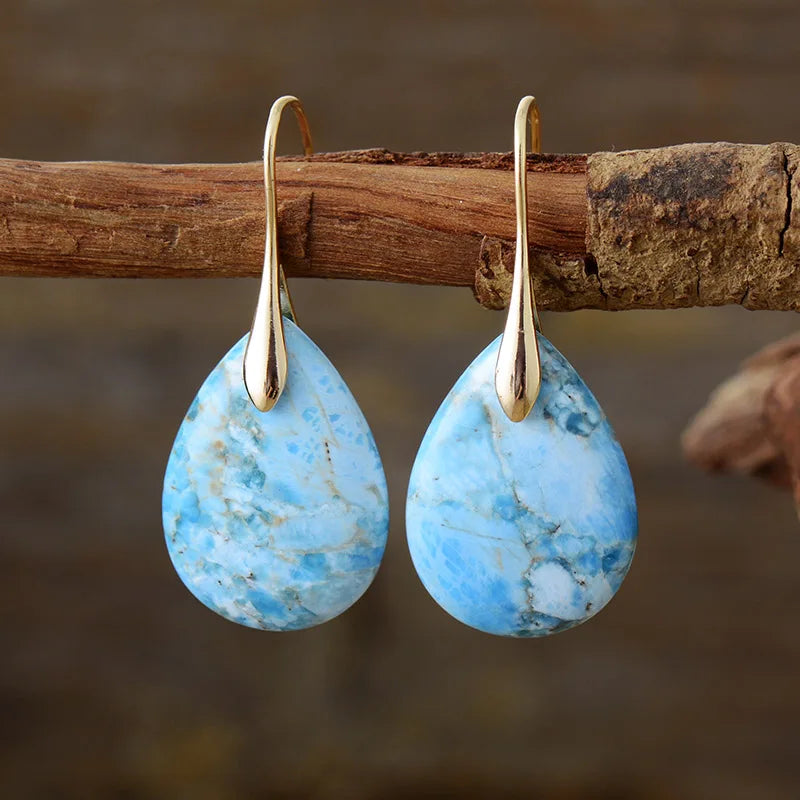 Natural Sky Blue Apatite Waterdrop Earrings