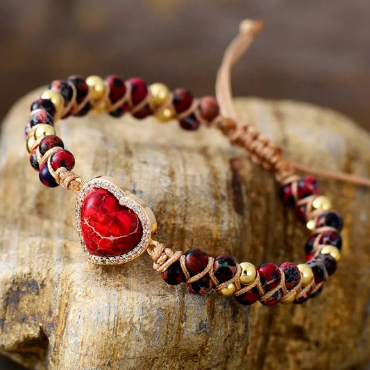 Natural Red Jasper & Heart Wrap Bracelet