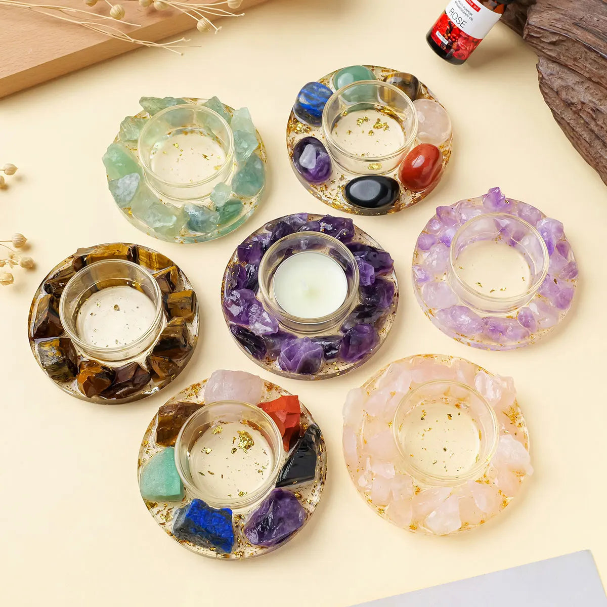 Natural Gemstones Tea Candle Holder