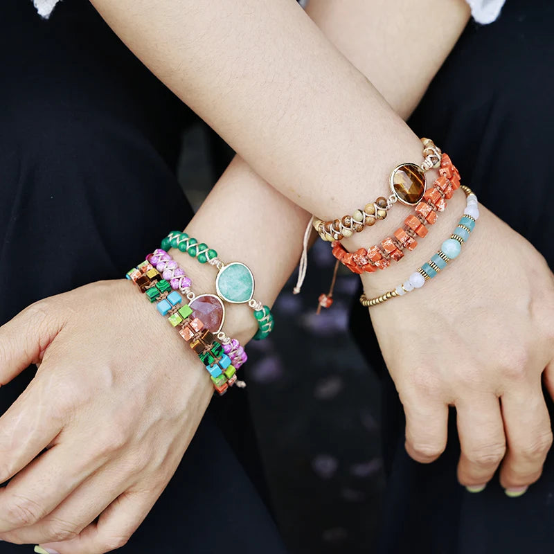 Natural Green Onyx & Amazonite Macrame Wrap Bracelet