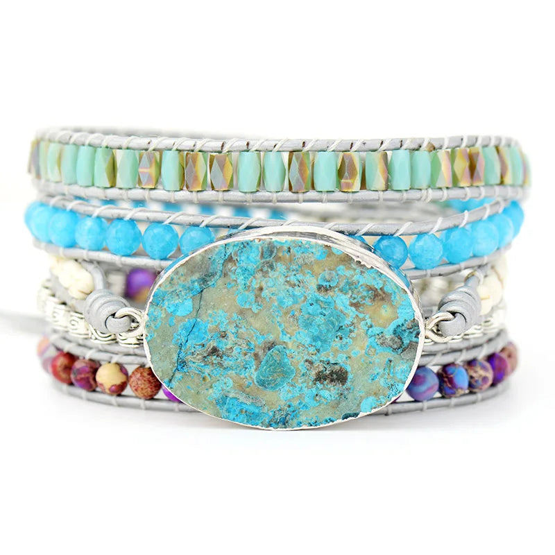 Natural Ocean Jasper & Mixed Gemstones Wrap Bracelet